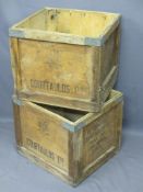 COURTAULDS STORAGE BOXES, two with 'Courtaulds Rayon' emblem, 43cms H, 46cms W, 46cms D (no lids)
