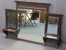 OVERMANTLE MIRROR with centre bevel edge mirror and two smaller either side above shelves and