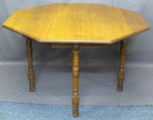 HEXAGONAL TEA TABLE ON TURNED SUPPORTS, 77cms H, 121cms W, 121cms D