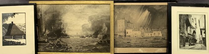 AUTOTYPE PRINT - Busy Thames Shipping Scene, 29 x 47cms and various etchings ETC