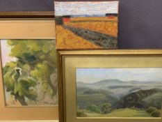 OIL ON PANEL - Landscape with sheep, 17 x 19cms, OIL ON PANEL - semi abstract, 24 x 19cms and an OIL