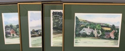 INITIALLED 'H R' watercolour set of four titled 'Pendyffryn', 28 x 37cms