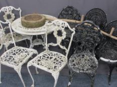 VINTAGE METAL GARDEN FURNITURE - a parcel of two metal tables, 69cms H, 80cms D and 65cms H, 61cms