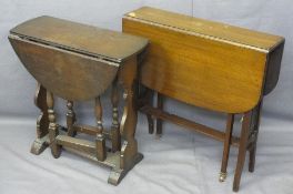 TWO GATELEG DROP LEAF SIDE TABLES, 69cms H, 68cms W, 19cms D and 64cms H, 61cms W, 26cms D closed