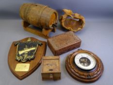 TREEN - a brandy barrel, USS commemorative plaque for 'Simon Lake', a barometer and quantity of