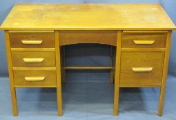 MID-CENTURY OAK PEDESTAL DESK, 76cms H, 122cms W, 61cms D