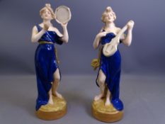 ROYAL DUX - a pair of Maiden musician figures, 25cms tall