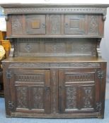 17TH CENTURY & LATER OAK BUFFET SIDEBOARD DATED 1696 WITH INITIAL 'T F', the upper section with twin