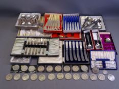 EPNS - Cased and loose cutlery and a quantity of commemorative crowns
