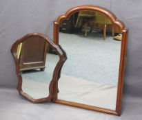 MAHOGANY FRAMED SHAPED MIRROR, 59cms H, 47cms W and a walnut framed converted dressing table mirror,
