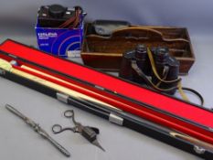 MISCELLANY - period cutlery tray, candle snuffer, nutcracker, USSR binoculars, a boxed camera and
