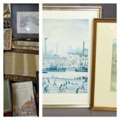 L S LOWRY print - Northern river scene, 51 x 70cms and RUSSELL FLINT print 'The Wishing Well', 28