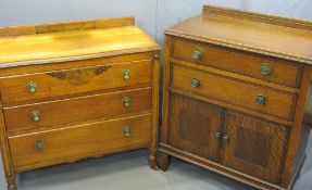 VINTAGE OAK TALLBOY and a non-matching three drawer bedroom chest, 97cms overall H, 77.5cms W, 46cms