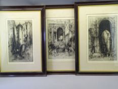 HEDLEY FITTON early engravings (3) - Genoa, Venice and Edinburgh, signed in pencil, 33 x 50cms
