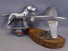 A G WARD LABRADOR CAR MASCOT and a Spitfire desk ornament, both chrome plated, 10cms H plus fitting,