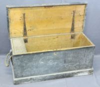 ANTIQUE PINE LIDDED CAPTAIN'S CHEST with interior candle box and rope carry handles, 41cms H,