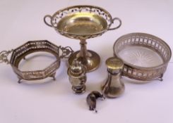 SMALL SILVER - six items to include a pedestal sweetmeat stand with pierced border, 10cms H, two