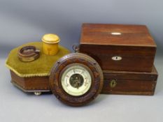TREEN WORK BOXES, foot stool, barometer ETC