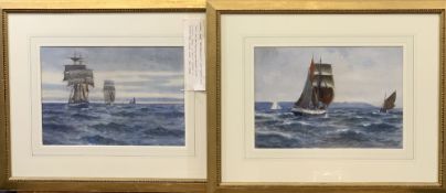 HAROLD WANE watercolours, a pair - Clippers at sea, 22 x 32cms both