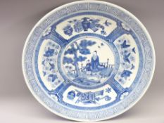 19th CENTURY CHINESE BLUE & WHITE CHARGER, with scholar and pine tree