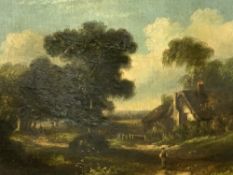 INDISTINCT ARTIST'S SIGNATURE oil on canvas - classical country scene with figures, in a fancy