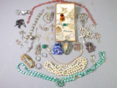 VINTAGE & LATER JEWELLERY, a mixed quantity, some hallmarked silver including a blue and white