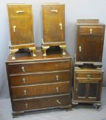 VINTAGE BEDROOM FURNITURE PARCEL, five items including a four drawer oak chest and matching