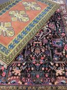 EASTERN (TURKISH) TYPE WOOLLEN CARPETS (2) both multicolour, the larger depicting animals