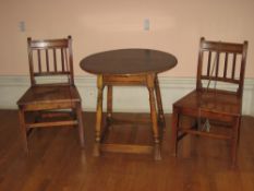 ANTIQUE OAK FARMHOUSE STYLE CHAIRS, A PAIR, with gently curved back rail and four narrow square