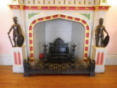 ANTIQUE & VINTAGE CAST IRON FIRE GRATE ENSEMBLE to include a Regency style dog grate, 76cms H, 92cms