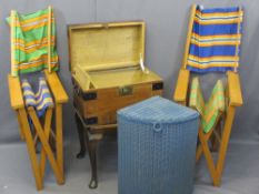 VINTAGE FURNITURE PARCEL, five items to include a small iron banded trunk with interior candle