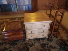ANTIQUE PINE CHEST COMMODE, Victorian mahogany step commode and a mahogany towel airer, 61.5cms H,