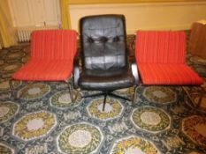 MID-CENTURY CHROME & UPHOLSTERED COMFORT CHAIRS and a vintage style black leather effect swivel