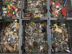 KEYS, LOCKS, BARRELS ETC an enormous quantity in 6 tubs (believed 4000 +) items