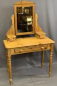 REPRODUCTION PINE MIRRORED DRESSING TABLE with single frieze drawer, 150cms overall H, 91.5cms W,