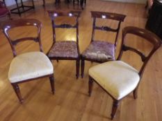 ANTIQUE ROSEWOOD & MAHOGANY SALON/SIDE CHAIRS, TWO PAIRS, both with curved top rails, carved cross