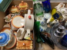 PAST TIMES ART DECO style, and Cottage, teaware. Vintage and coloured glassware, Delft, dog bookends