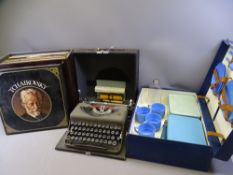 IMPERIAL VINTAGE TYPEWRITER IN A CASE, a case of mainly classical LPs and a cased vintage picnic set