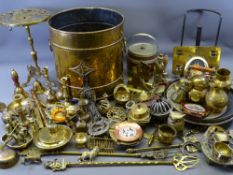 BRASS COAL BUCKET, FIRE IRONS, stands and a large quantity of ornamental and similar