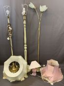 VINTAGE & LATER STANDARD LAMPS (3) with various shades and a single pink pottery table lamp E/T