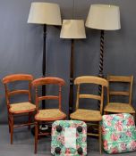 FURNITURE PARCEL (9 pieces) to include four cane chairs, three standard lamps with shades, one is