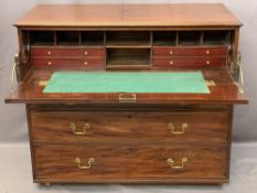 CIRCA 1850 MAHOGANY SECRETAIRE CHEST, the top drawer front inlaid with walnut and boxwood panels