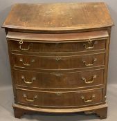 REPRODUCTION MAHOGANY BOW FRONT BACHELOR'S CHEST with top pull out brush slide over four graduated