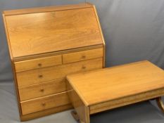 NATHAN MID-OAK FALL FRONT BUREAU and similar unbranded twin-flap coffee table, 104cms H, 92cms W,