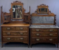 CIRCA 1900 TWO PIECE BEDROOM SUITE comprising triple mirrored and cabinet top dressing chest of