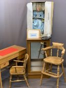 CHILD'S DESK, Windsor type armchair, highchair with curved spindle back, Danbury Mint collector's
