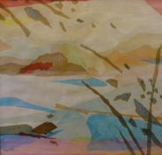 MERYL WATTS watercolour - abstract landscape 'The Mawddach Estuary and mountains beyond, signed,