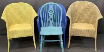 LLOYD LOOM LUSTY WICKER ARMCHAIRS (2) and two others, 78cms H, 64cms W, 43cms seat depths the