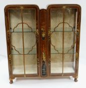 1930s TURNIDGE WALNUT & CHINOISERIE DECORATED DISPLAY CABINET, 105 x 31 x 117cms