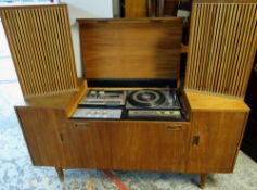BESPOKE TEAK HI-FI CABINET fitted with Marantz amp, JVC cassette deck, Lenco turntable ETC and